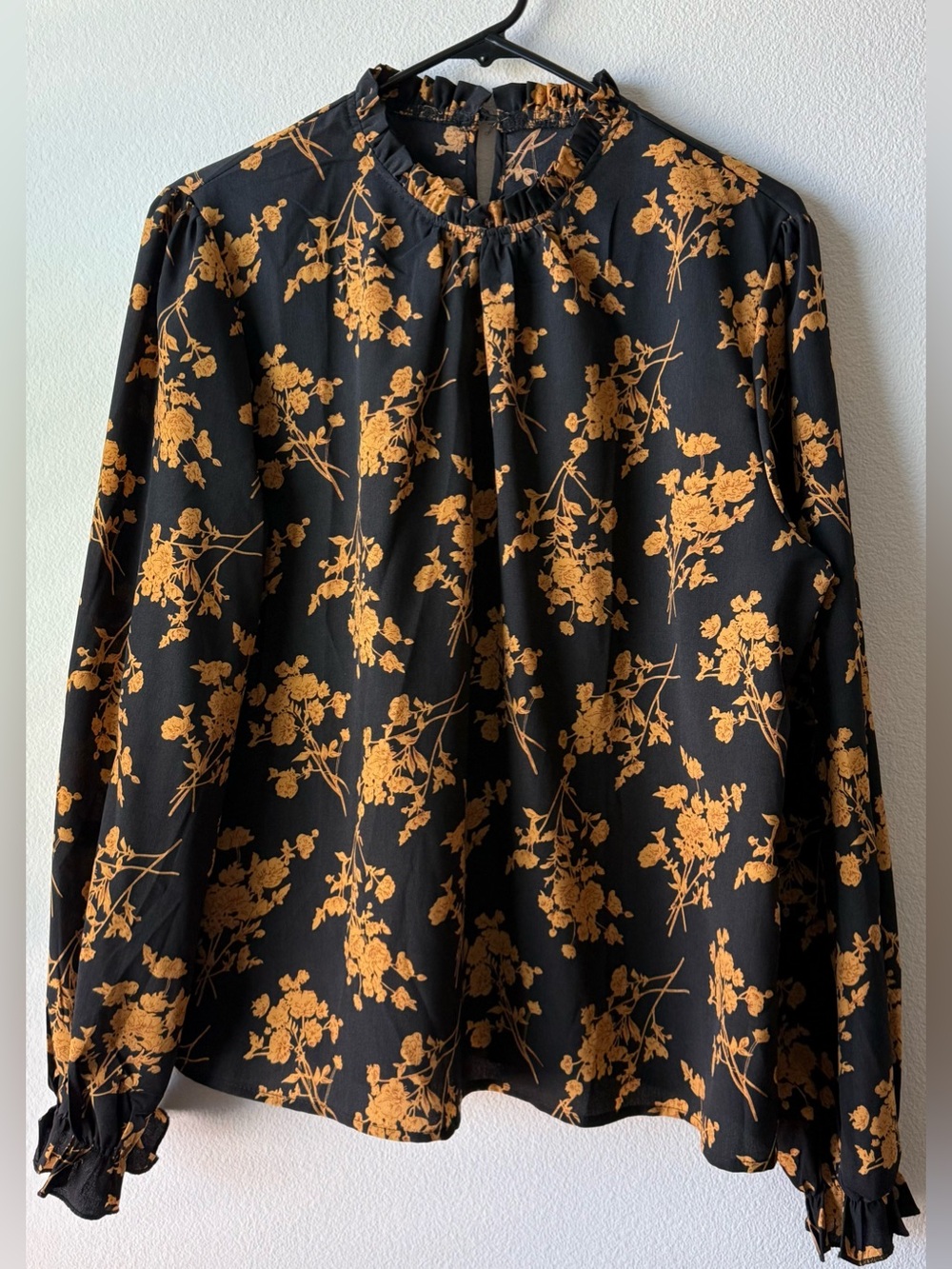 Womens Black Floral Blouse with Mustard Print